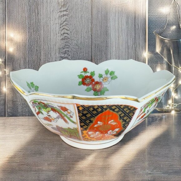 Vintage Imari by Heritage Mint Japanese Bowl Floral Scallop Edge Lotus Dish Bowl - Picture 1 of 14